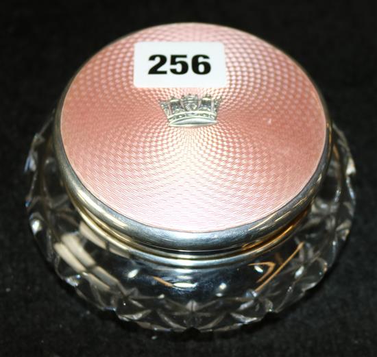 A silver and pink enamel lidded jar, crest of Sea Cadets Corps